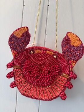 T.J.Maxx Red Pink Orange Beaded Crab Crossbody Bag
